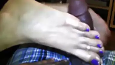 indian desi friend giving me a footjob blue nails