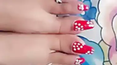 Long red sharp nails toenais of gf