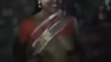 Satin Silk Saree maid showing boobs