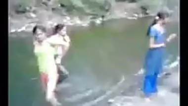 Indian girl in river with theri bfs 