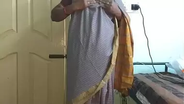 desi indian tamil telugu kannada malayalam hindi horny cheating wife vanitha wearing grey colour saree showing big boobs and shaved pussy press hard