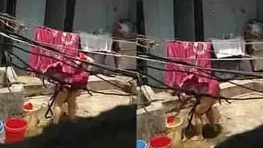 Aunty washing pussy removing red panty