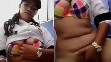 Security Lady Pussy rubbin and boobs show in Her Uniform