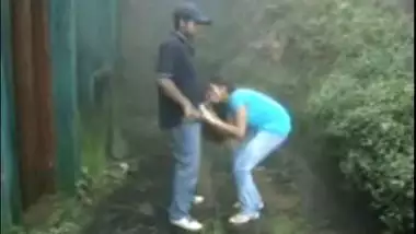 Indian girl sucking and fucking outdoors in rain