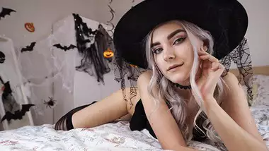 Cute horny witch gets facial and swallows cum - Eva Elfie