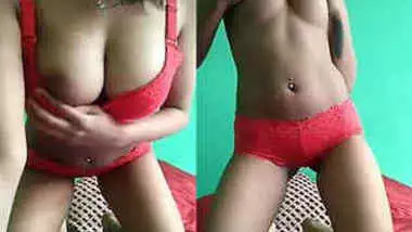 Indian moves her body on porn camera and slowly takes the red bra off