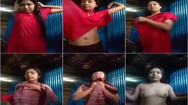 Cute slum girl recording her own dress change